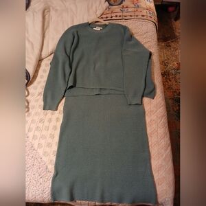 Dusty/light Teal Knit Sweater and Skirt Set